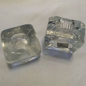 Ice Cube Candle Holders Clear Glass Taiwan Set of 2 holiday celebrations